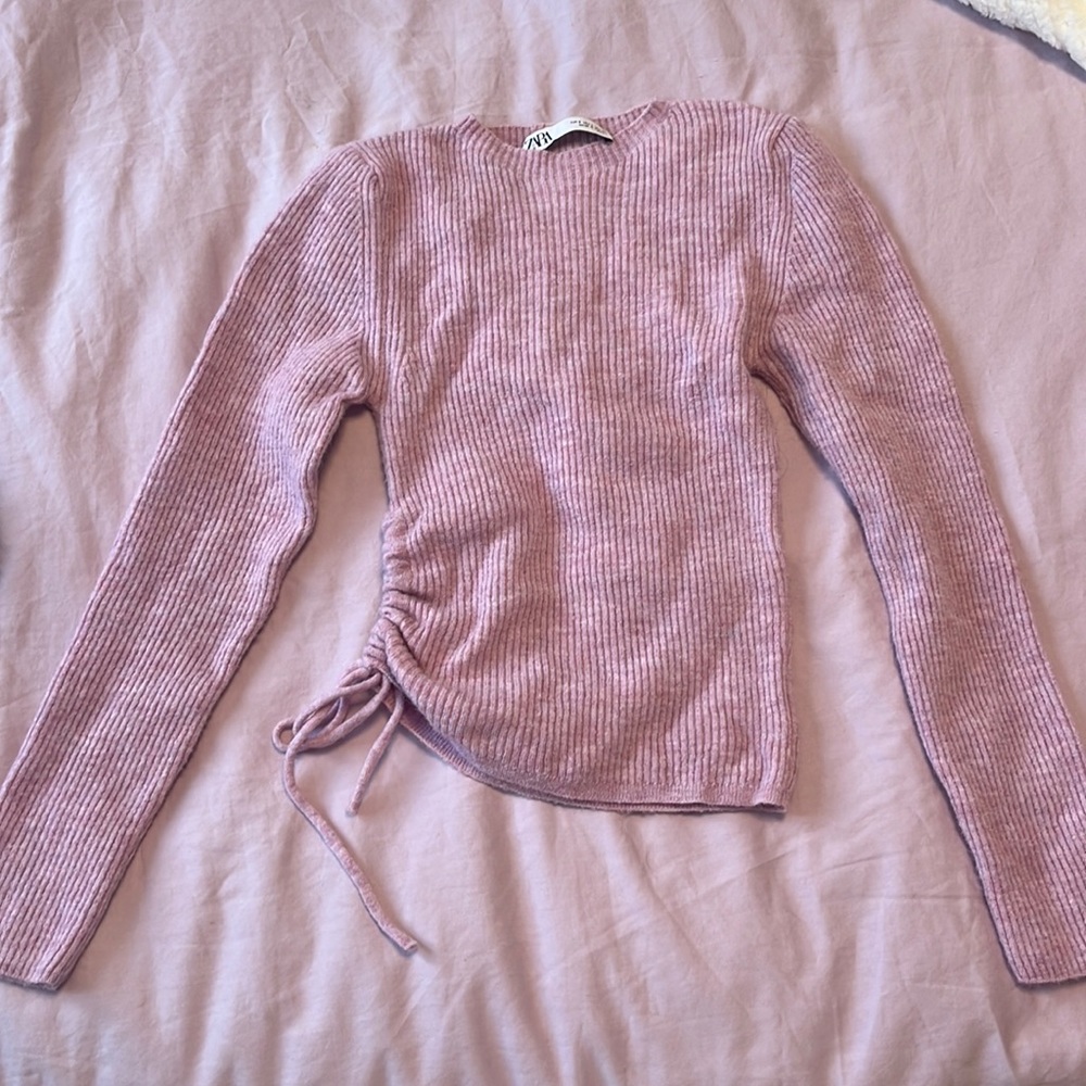 Side Pleat Knit Sweater Pink